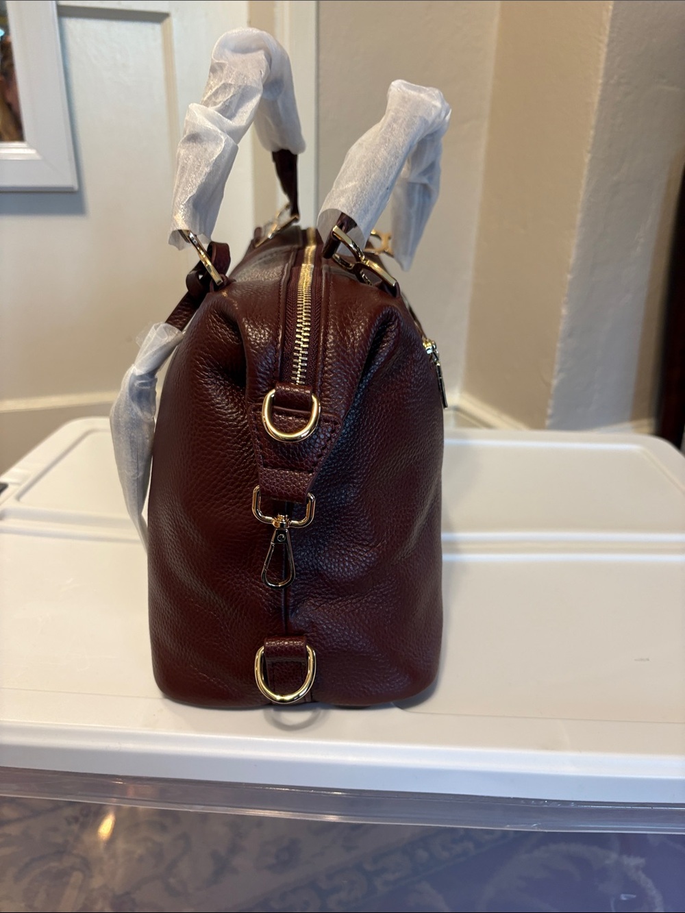 NWT Bostanten Pebbled Leather Nevin Satchel Bag in Deep Burgundy - Picture 3 of 9